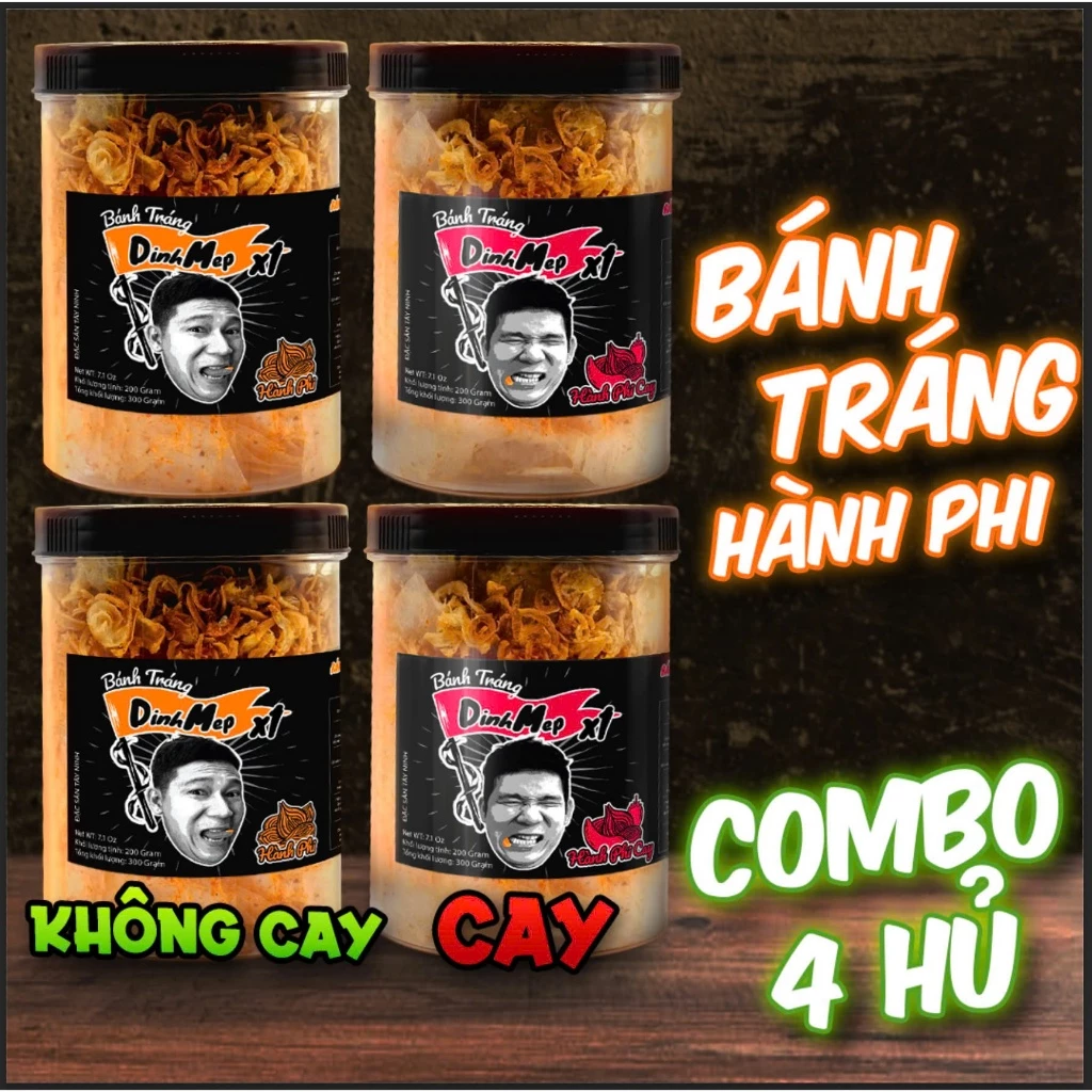 [COMBO 4 HŨ MIX Vị] Bánh Tráng Hành Phi Dính Mép Hũ 300g Có Ruốc Thật, Món Ăn Vặt Tiện Lợi Siêu Ngon
