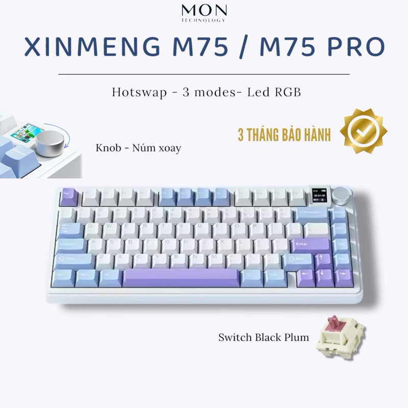 [Sẵn Hàng] Bàn phím cơ Xinmeng M75 Pro/M75 3Mode/Mạch Xuôi/Màn Hình/Led RG