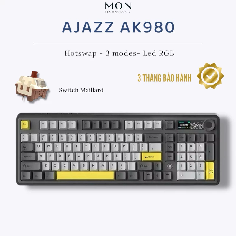 [ Sẵn Hàng ] Bàn phìm cơ Ajazz Ak980 3 Modes | Mạch Xuôi | Gasket Mount | Led RGB | Plate FR4
