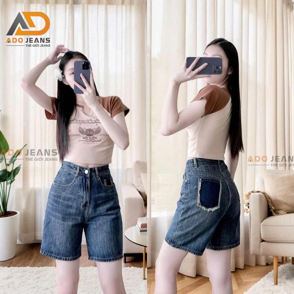 Quần short Jeans  nữ lưng cao ống đứng chuẩn form tôn dáng -chất Jeans bò cao cấp (Mã N05)