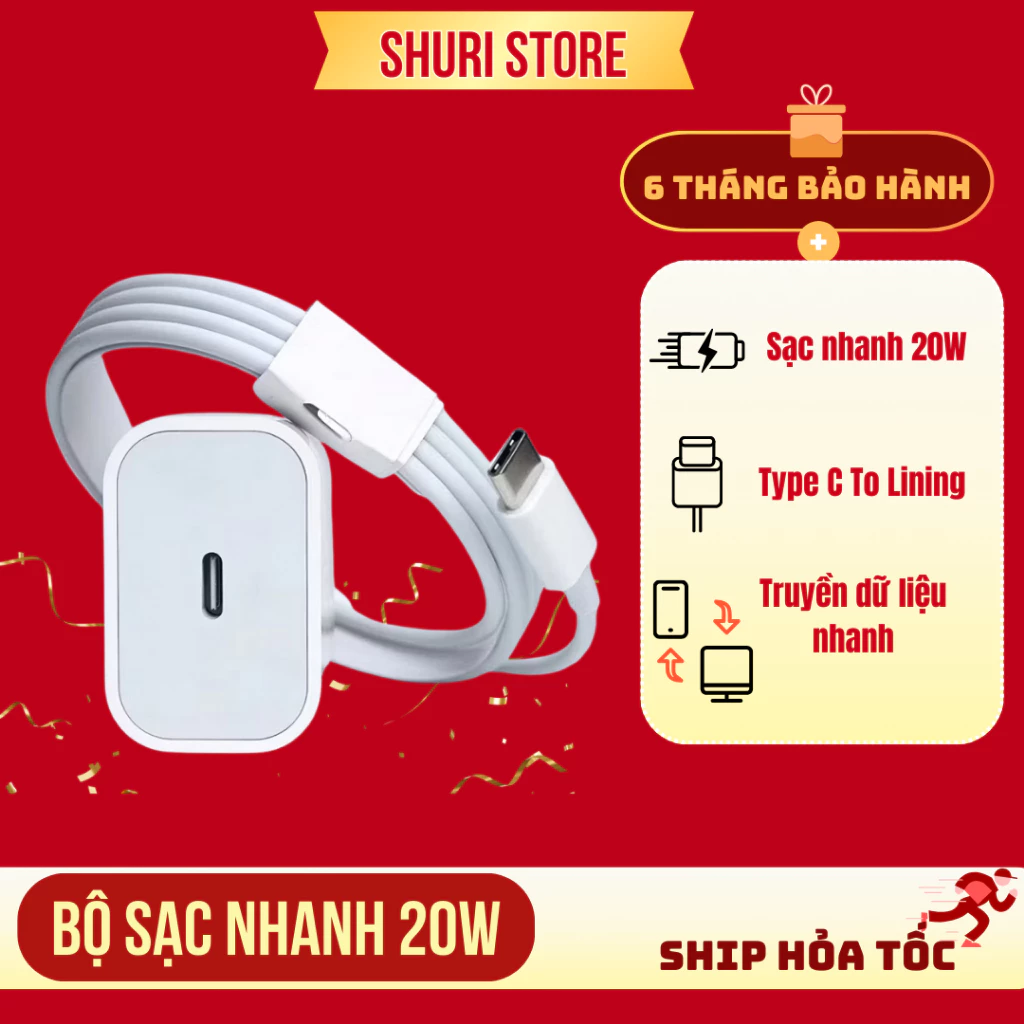 Bộ Sạc Nhanh 20W Cho Điện Thoại Từ 8 Đến 16