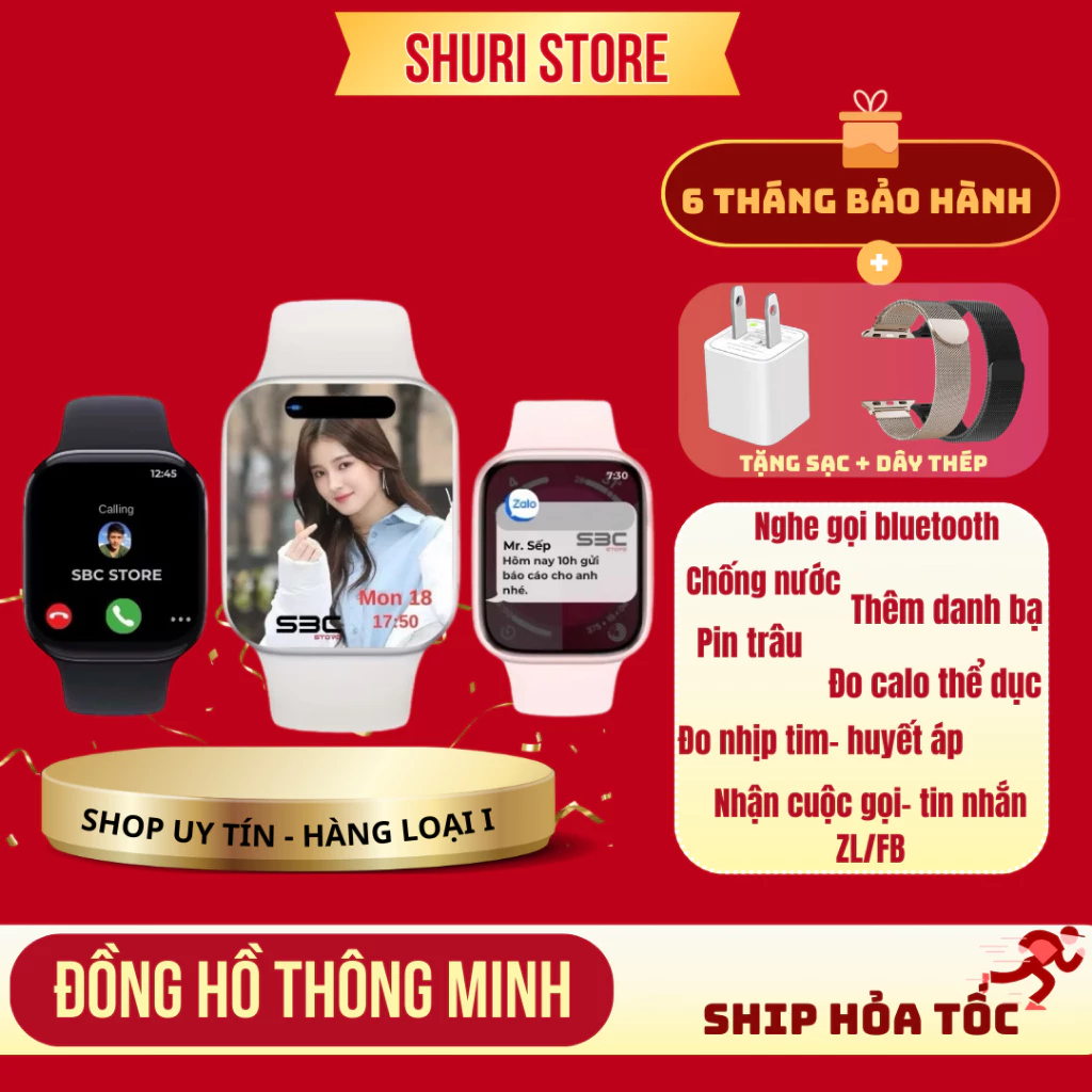 Đồng Hồ Thông Minh Size 41mm 45mm Nhận Thông Báo Zalô Face Thay Ảnh Nền Nghe Gọi Bluetooth