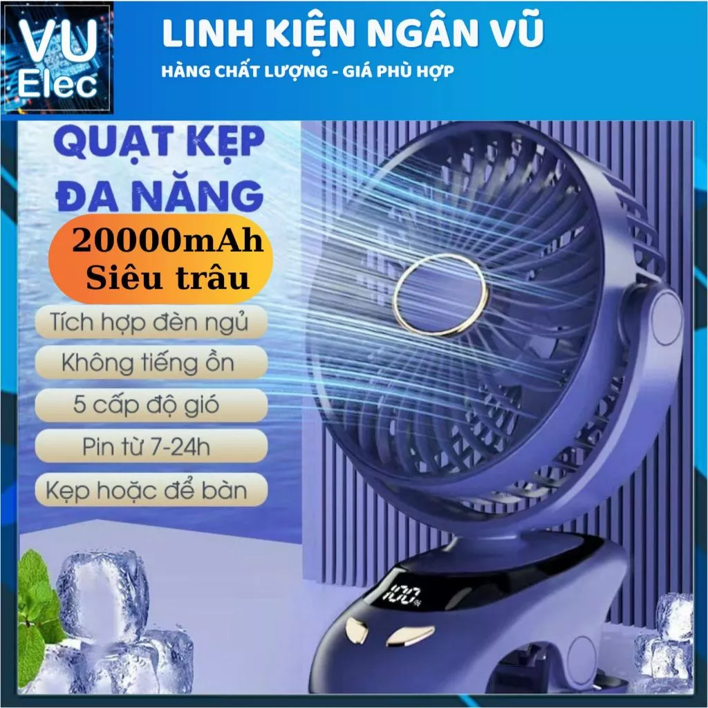 (20000 mAh) Quạt Mini WFX Tích Hợp Đèn Ngủ Cao Cấp - BH 12 tháng