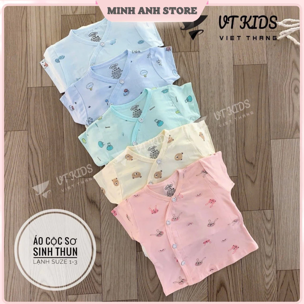 [Combo 3-5] Áo cộc tay cho bé chất thun lạnh mềm mịm khuy chéo nền màu size 3-9kg VT ACLM01