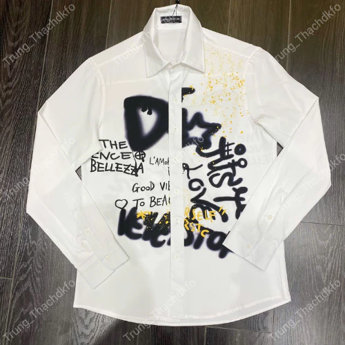 Sơ Mi Trắng Nam Nữ Form Rộng Unisex Họa Tiết Chữ Graffiti Cá Tính, Mặc Đi Chơi, Dạo Phố, Sự Kiện