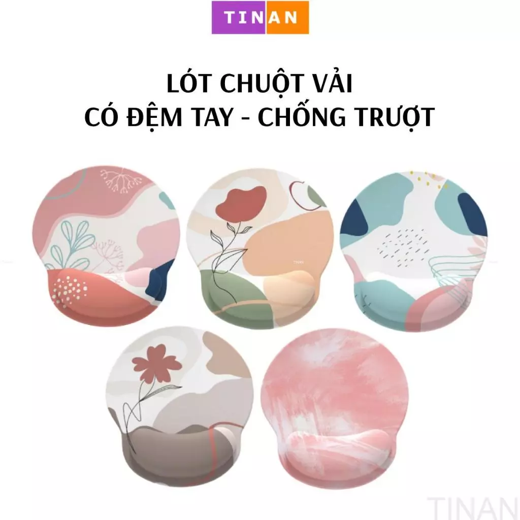 Lót Chuột Vải Đệm Tay Họa Tiết Dễ Thương, Đế Chống Trượt, Mousepad Mềm Dày