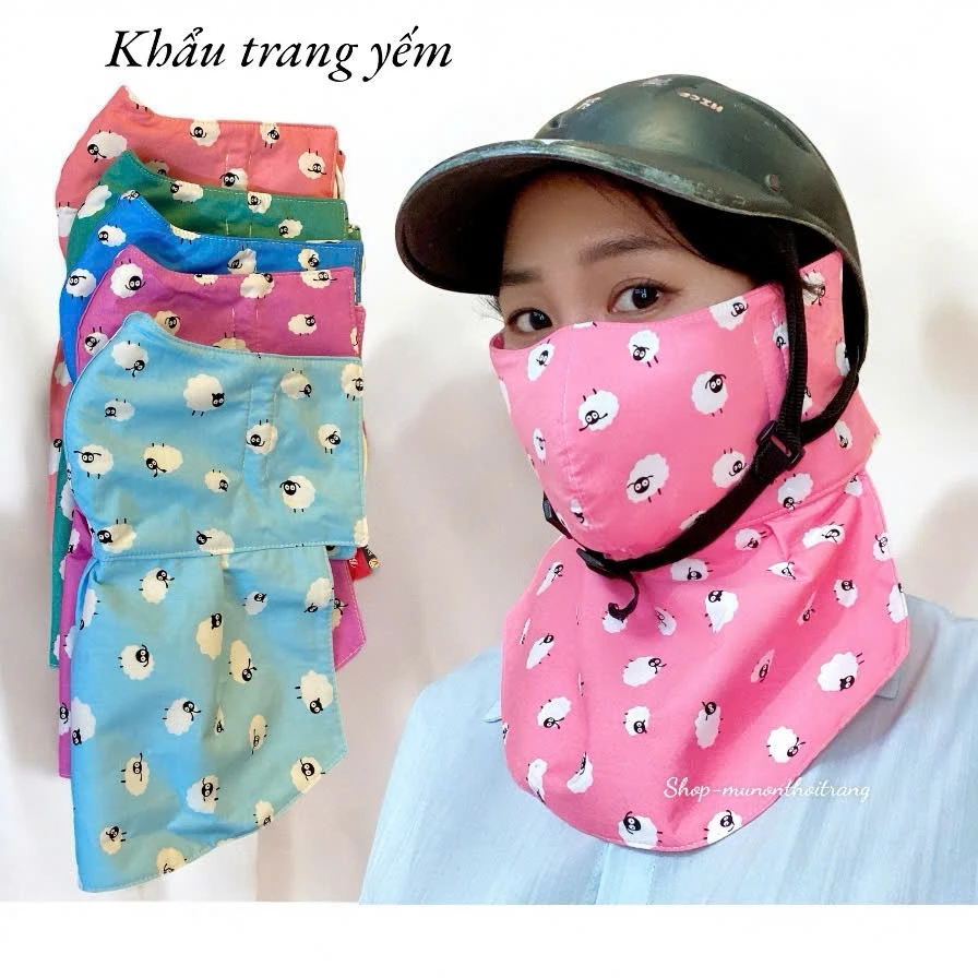 Khẩu trang yếm vải tole (lanh) 3 lớp che nắng tai và cổ, nhiều màu họa tiết dễ thương