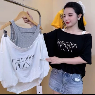 Áo thun nữ tay lỡ LỆCH VAI 2 MÓN chất cotton khô 3158 phong cách Hàn Quốc CAMASTORE M2205