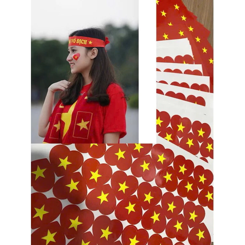 Sticker dán má cổ vũ đá bóng, cổ động hình lá cờ Việt Nam
