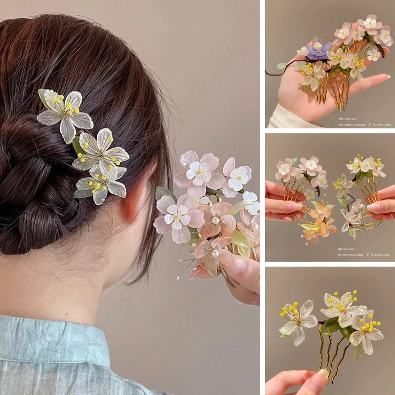 🌸 Trâm cài tóc hoa phong cách cổ trang – Phụ kiện cài tóc hình hoa linh lan, phù hợp với Hanfu, U-shape cài búi tóc 758