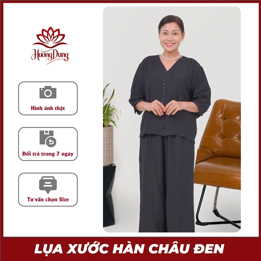 Đồ Bộ Lụa Xước Trung Niên Hàn Châu Ngắn Tay Đi Chùa Gấm Lụa Cao Cấp Sang Trọng - Hương Dung Store