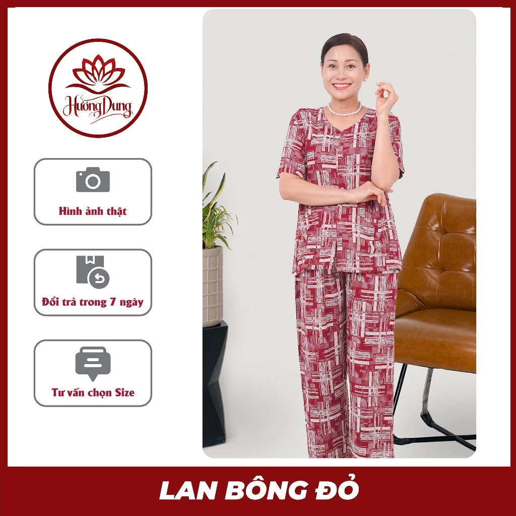 Đồ Bộ Tole Trung Niên, Bộ Lanh Mặc Nhà Màu Nâu Quần Dài, Áo Tay Ngắn, Chất Tole - Thiều Thoa Store