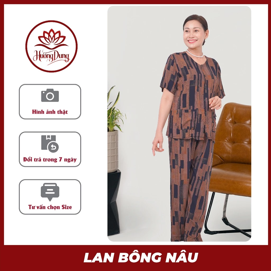 Đồ Bộ Tole Trung Niên, Bộ Lanh Mặc Nhà Màu Nâu Quần Dài, Áo Tay Ngắn,Tole Cao Cấp( 50KG -75KG )