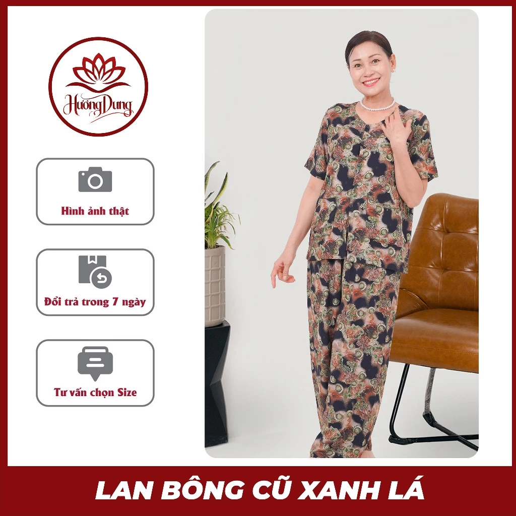Đồ Bộ Nữ Mặc Nhà Trung Niên Lanh Bông Hè 2025 Tay Cánh Tiên - Hương DungStore