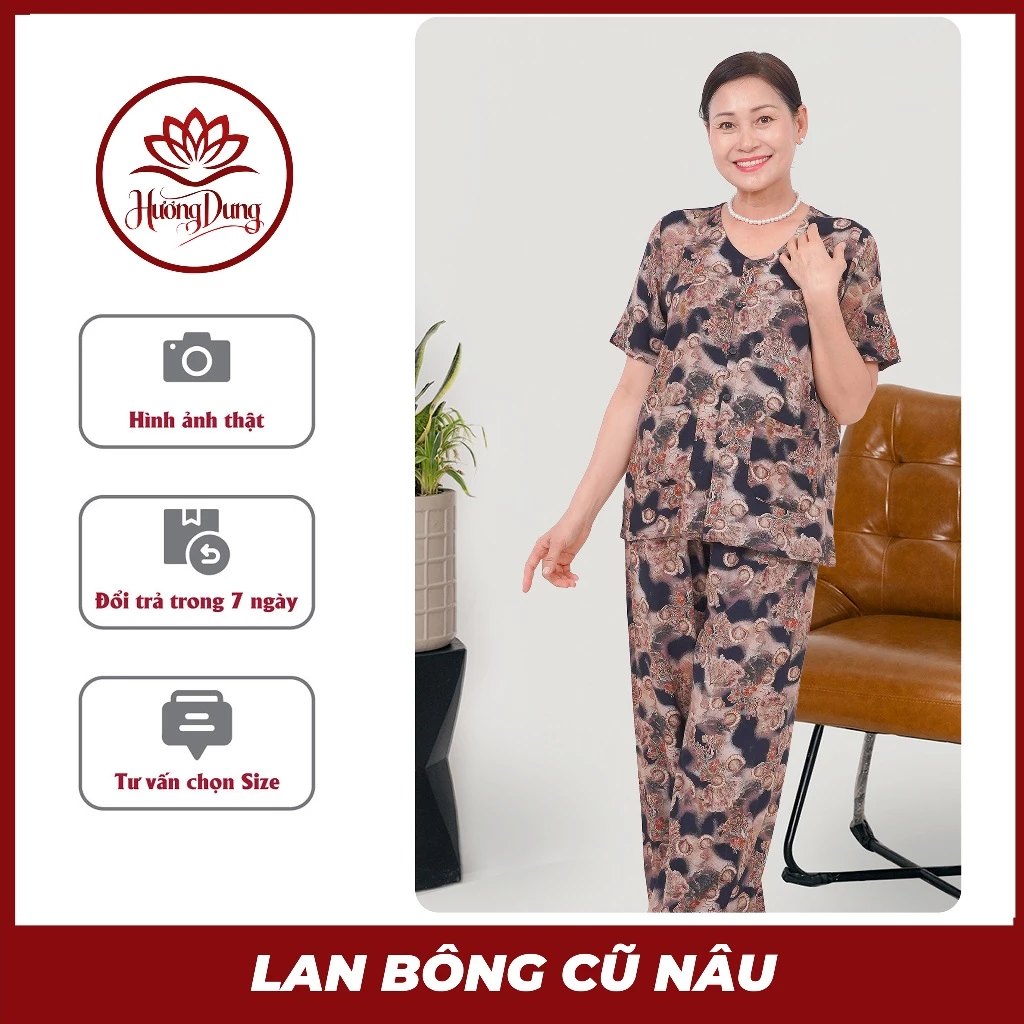 Đồ Bộ Tole Nữ Mặc Nhà Trung Niên Hè 2025 Thiều Thoa Hoạ Tiết Màu, Tay Cánh Tiên - Hương Dung Store