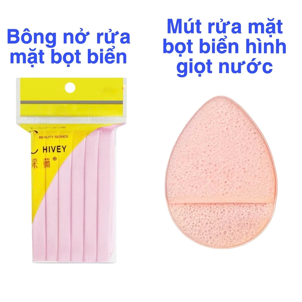 [HÀNG LOẠI 1] Bông nở rửa mặt bọt biển Chivey 12 miếng và mút rửa mặt bọt biển hình giọt nước (dụng cụ nối mi)