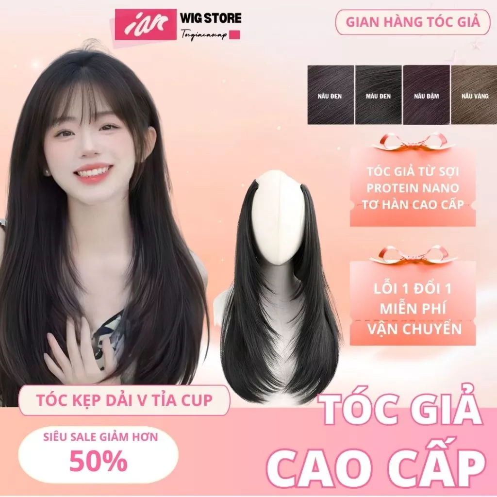 Tóc giả kẹp, Tóc giả kẹp mẫu cụp 55cm mới nhất