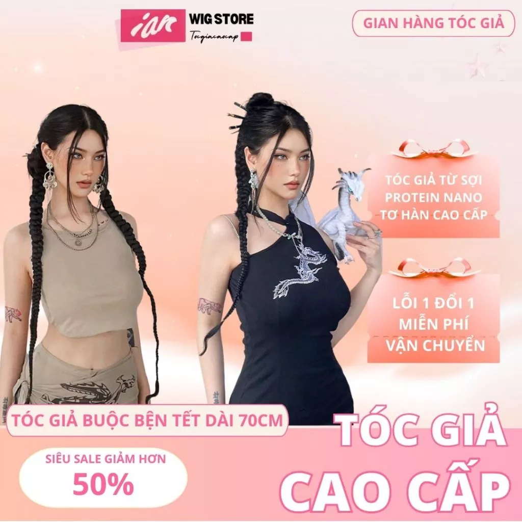 Giá 2 Bên, Tóc Giả Tết Đuôi Ngựa, Buộc Tóc Giả Thắt Bím Cá Tính Dài 70cm