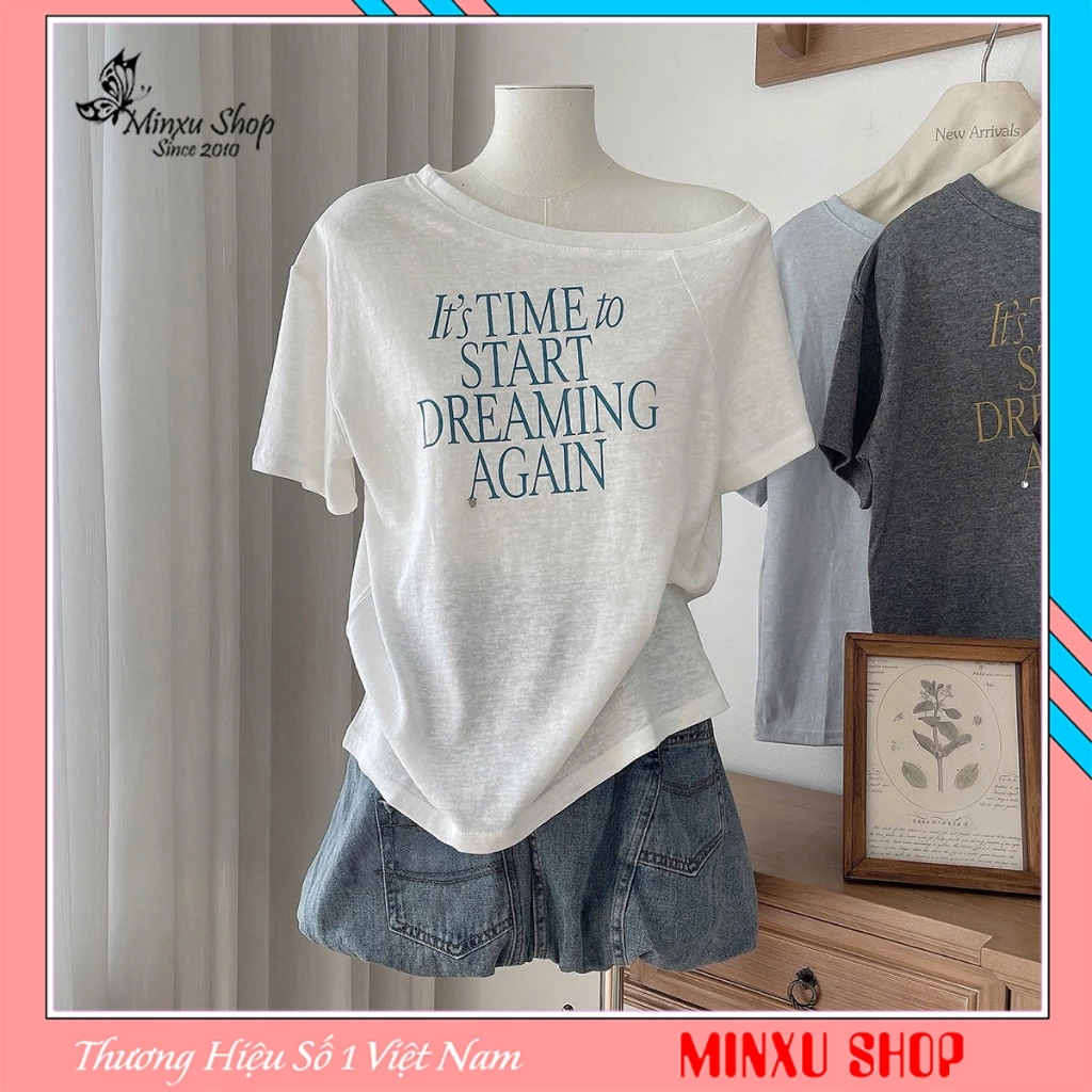 Áo Phông Nữ Kiểu Lệch Vai Chất Phông Giấy Mỏng Nhẹ Mát Hàng QC Minxu Shop CK66