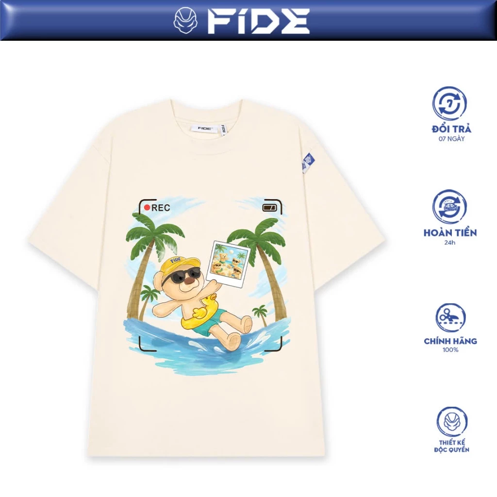 Áo thun FIDE JoyBear unisex form rộng đính gấu local brand cổ tròn oversize - AT178
