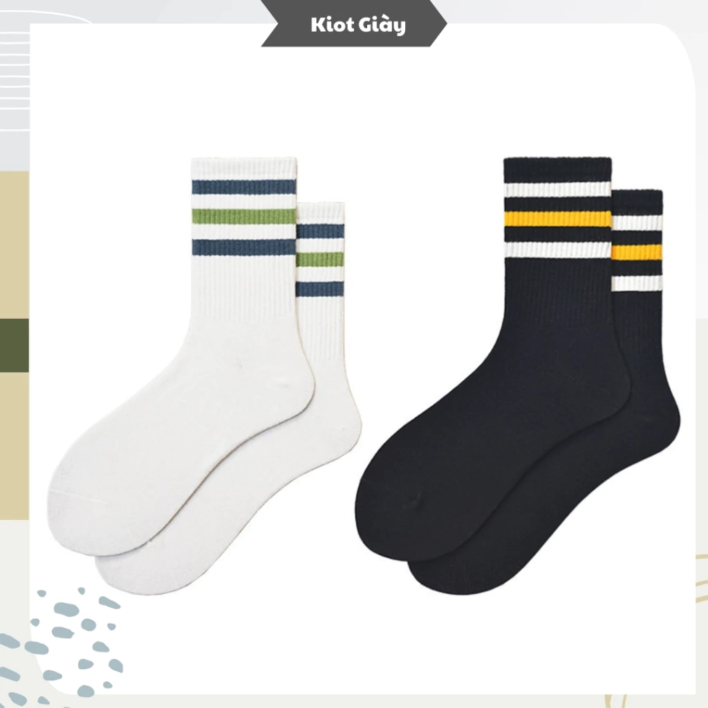 Tất vớ cổ cao họa tiết kẻ ngang nam nữ - Chất liệu cotton cao cấp dày dạn thoáng khí