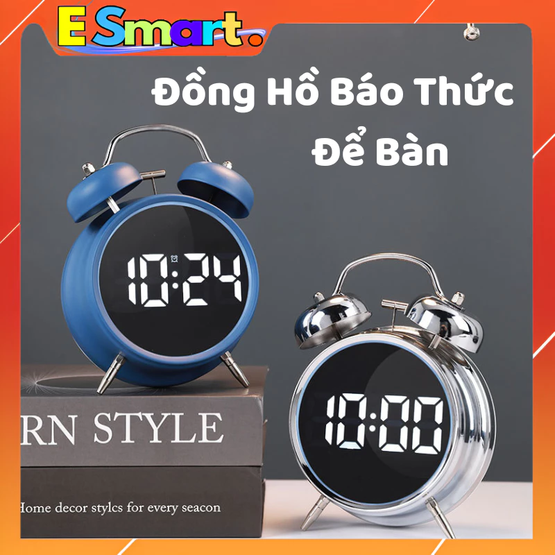 Đồng Hồ Báo Thức Cơ Học Thông Minh Phong Cách Cổ Điển - Đồng Hồ Để Bàn Màn Hình LCD,Chuông Kêu Lớn,Vỏ Kim Loại Chắc Chắn