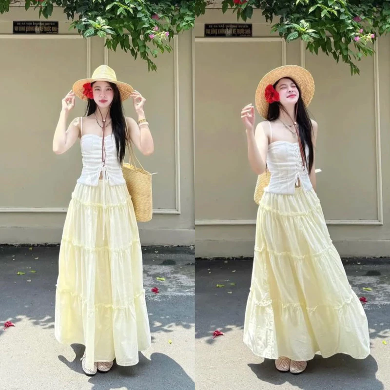 (Hàng L1, có sẵn) Chân váy bèo tầng dáng dài mùa hè chất xô mềm DORY SKIRT