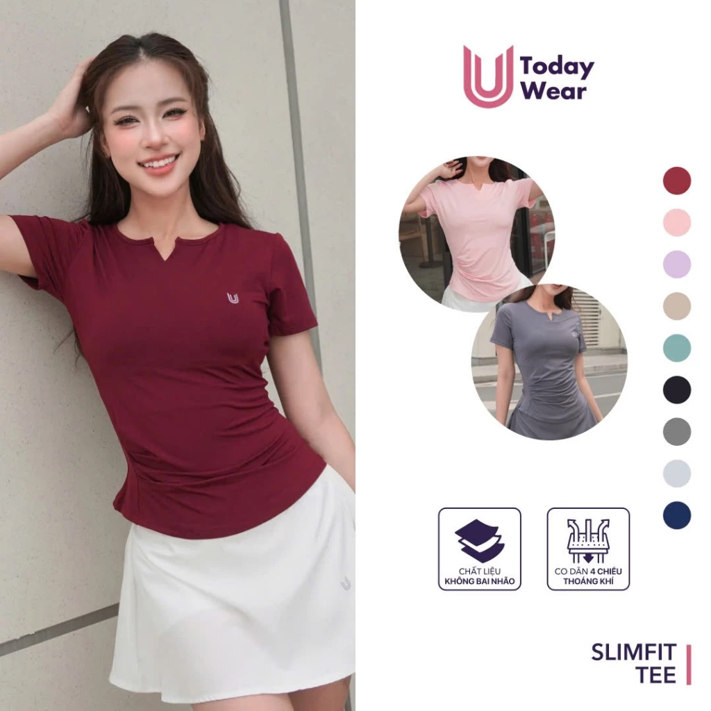 [Xả Hàng Giá Sốc] Áo tập gym yoga nữ Slimfit Tee cổ V ngắn tay chất liệu co giãn thấm hút mồ hôi Today U Wear