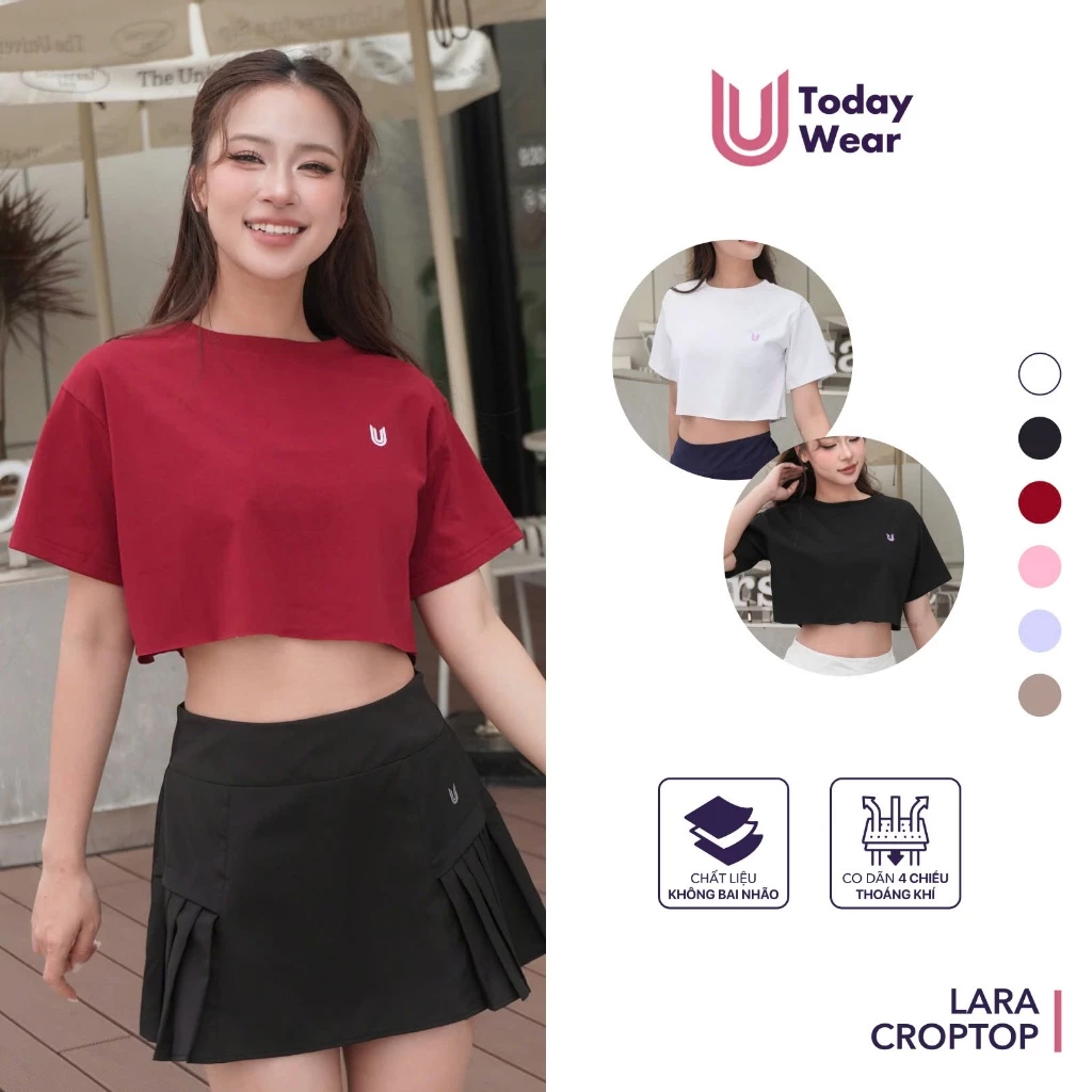 Áo croptop nữ Lara hai màu trơn form rộng mặc ngoài năng động Today U Wear