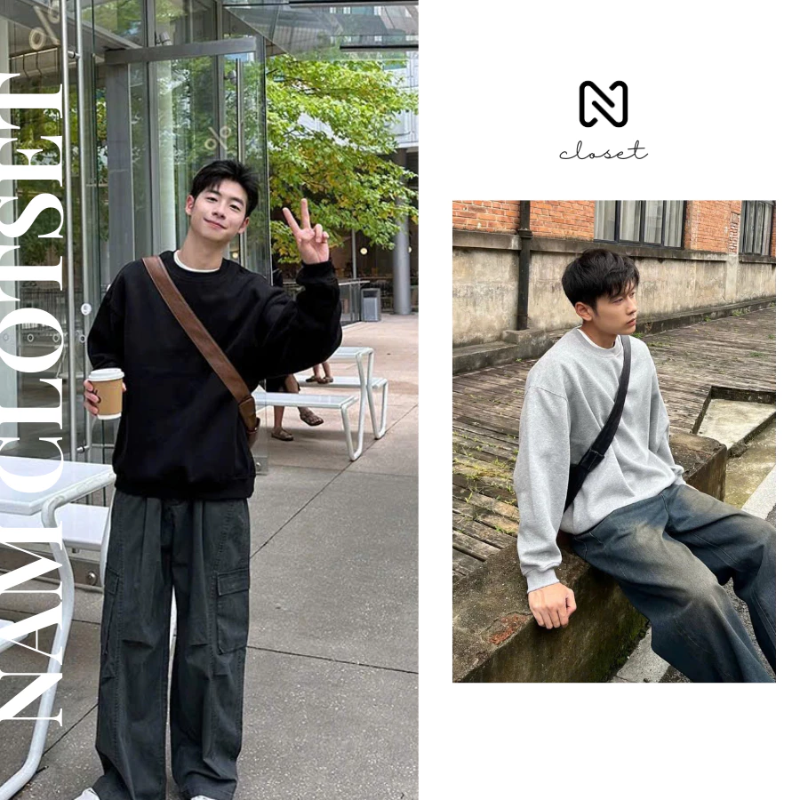 Áo sweater trơn nỉ bông cotton cao cấp Nấm Closet dày dặn giữ ấm tốt unisex form rộng NSWT06