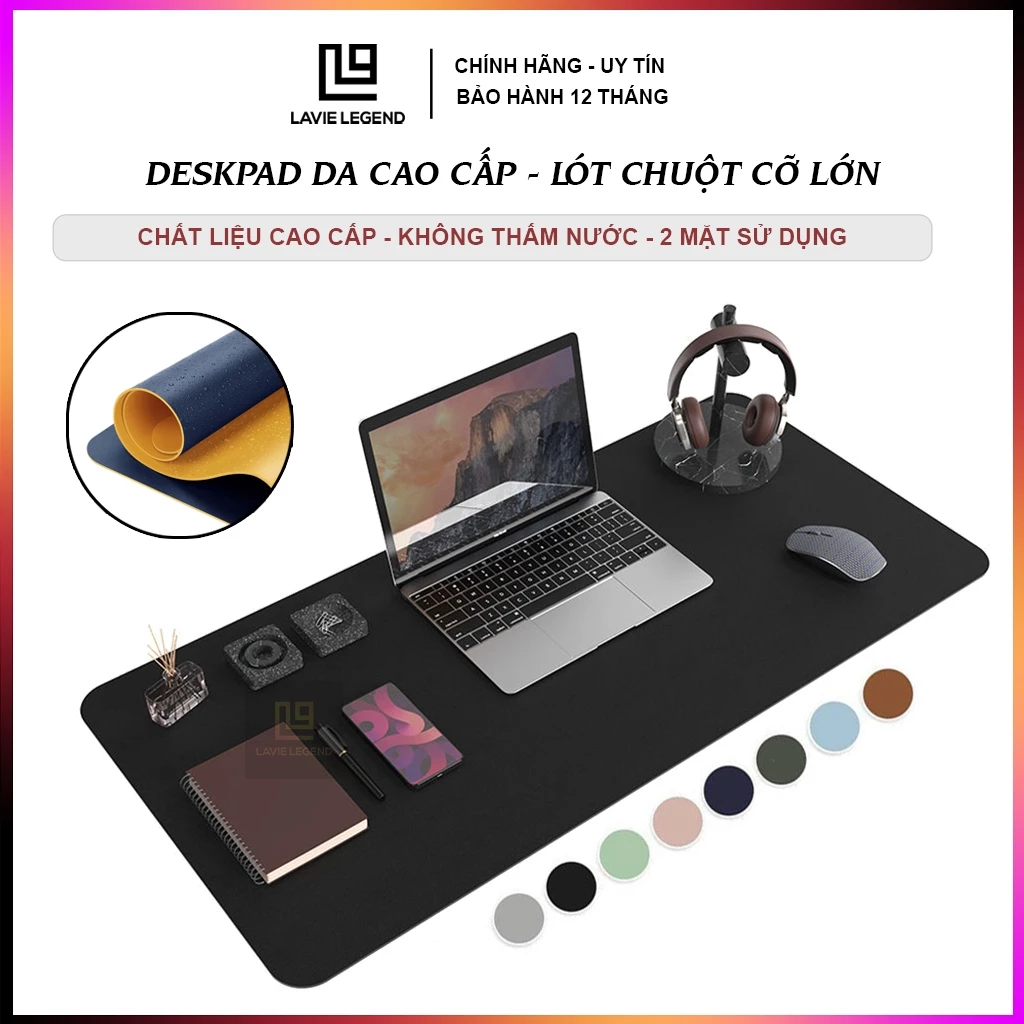 Tấm Lót Chuột Da Cỡ Lớn 2 Mặt 2 Màu Thay Đổi – Pad Chuột Da PU Cao Cấp Chống Nước, Chống Trượt, Decor Bàn Làm Việc