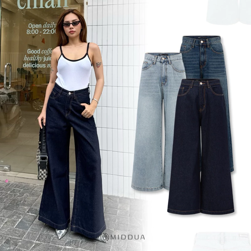 [MIDDUA] Quần Wide jean suông nữ ống rộng chất liệu denim cotton JN203