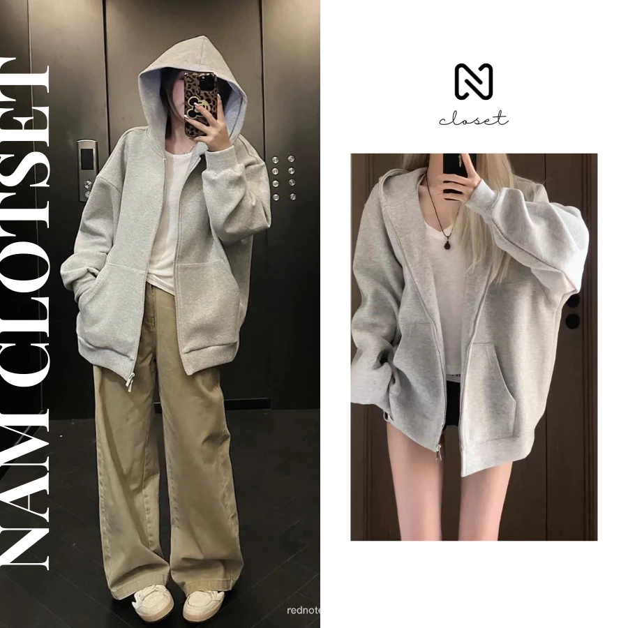 Áo khoác hoodie zip Nấm Closet chất nỉ cao cấp giữ ấm tốt form rộng unisex nam nữ hàn quốc - NHZ04