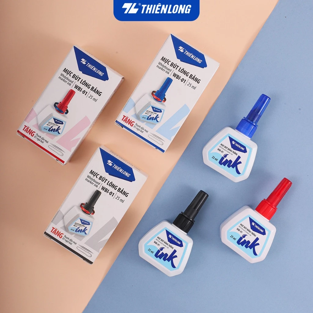 Combo 6 Hộp mực bút lông bảng Thiên Long WBI-01 tiện lợi, mực tươi, khô nhanh, tiêu chuẩn quốc tế