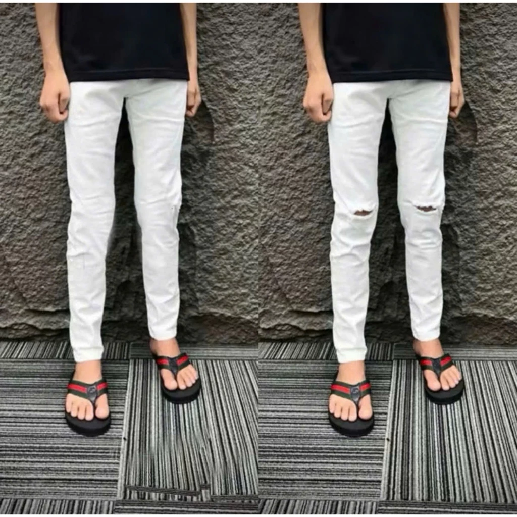 Quần jean nam trắng trơn chất vải đẹp dày dặn phong cách trẻ trung