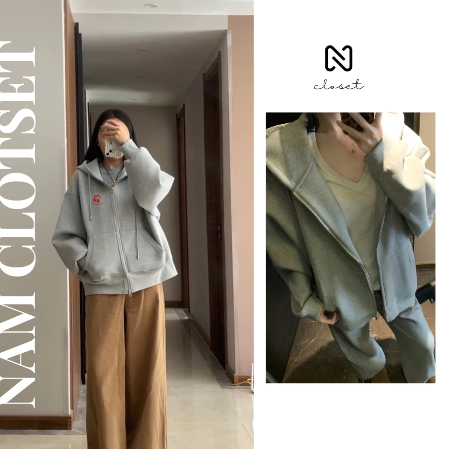 Áo hoodie zip in hình Nấm Closet chất nỉ bông cao cấp form rộng unisex giữ ấm tốt dày dặn NAMHZ02