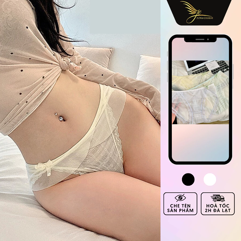 Quần Lót Bánh Bèo Cute, Quần Chip Nơ Ngọc JUNA Freesize Thời Trang Đồ Lót Dành Cho Nữ, Chất Ren Phối Voan, 3 Màu/SP1371