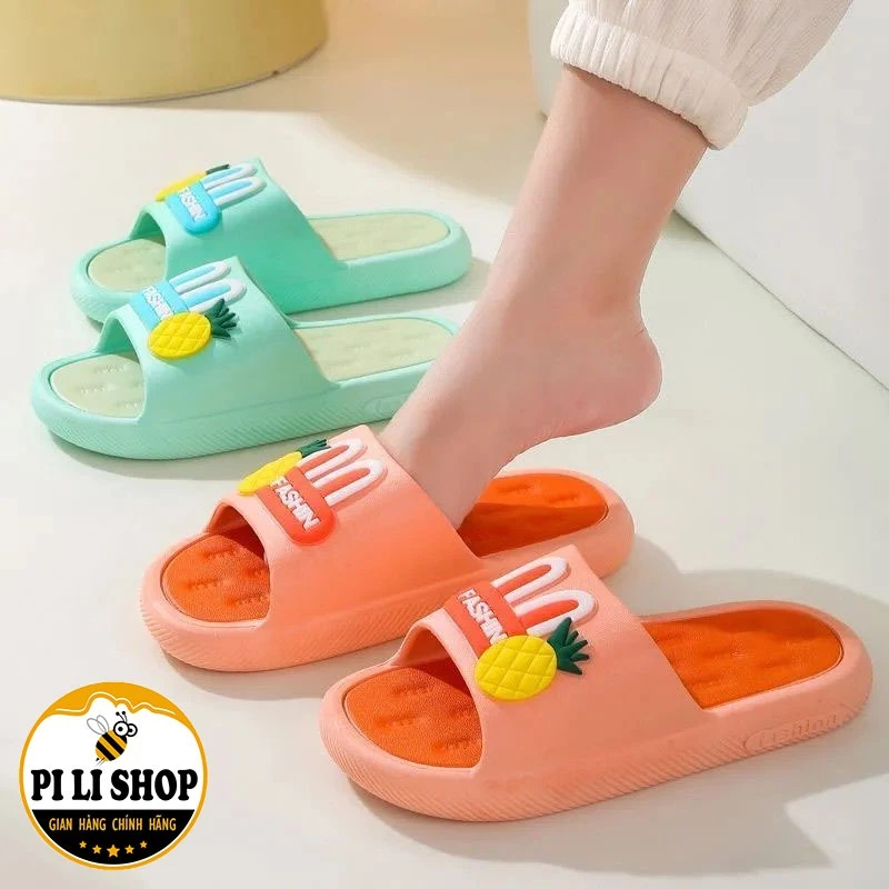 Dép Lê Quai Ngang Fashin Bằng Nhựa Đế Mềm Êm Chân, Dép Nữ Đi Trong Nhà Họa Tiết Dứa 3D Và Tai Thỏ