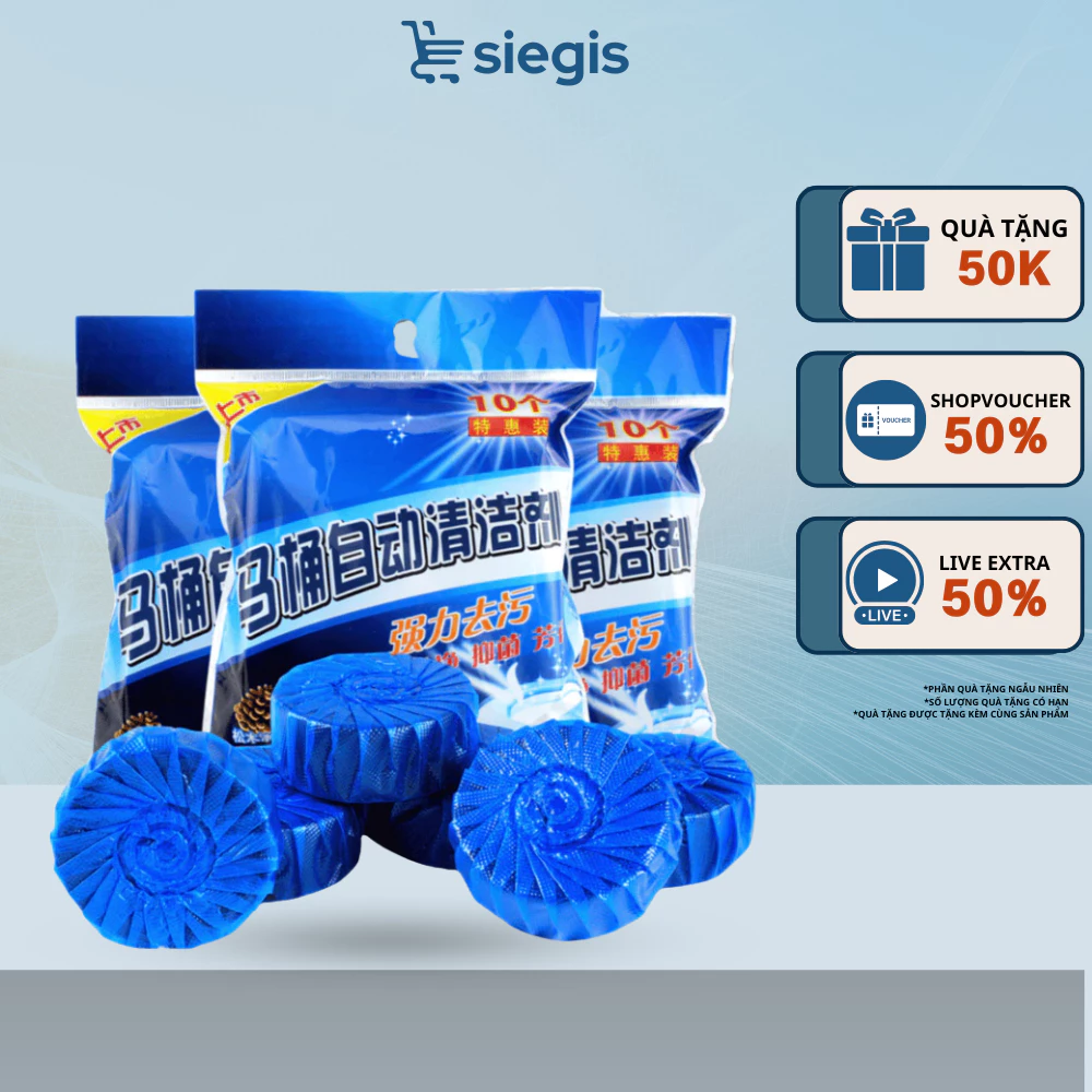 Túi 10 Viên Tẩy Bồn Cầu Khử Mùi Diệt Khuẩn - Tẩy Bồn Cầu Toilet Vệ Sinh Vết Bẩn Khử Mùi Hiệu Quả