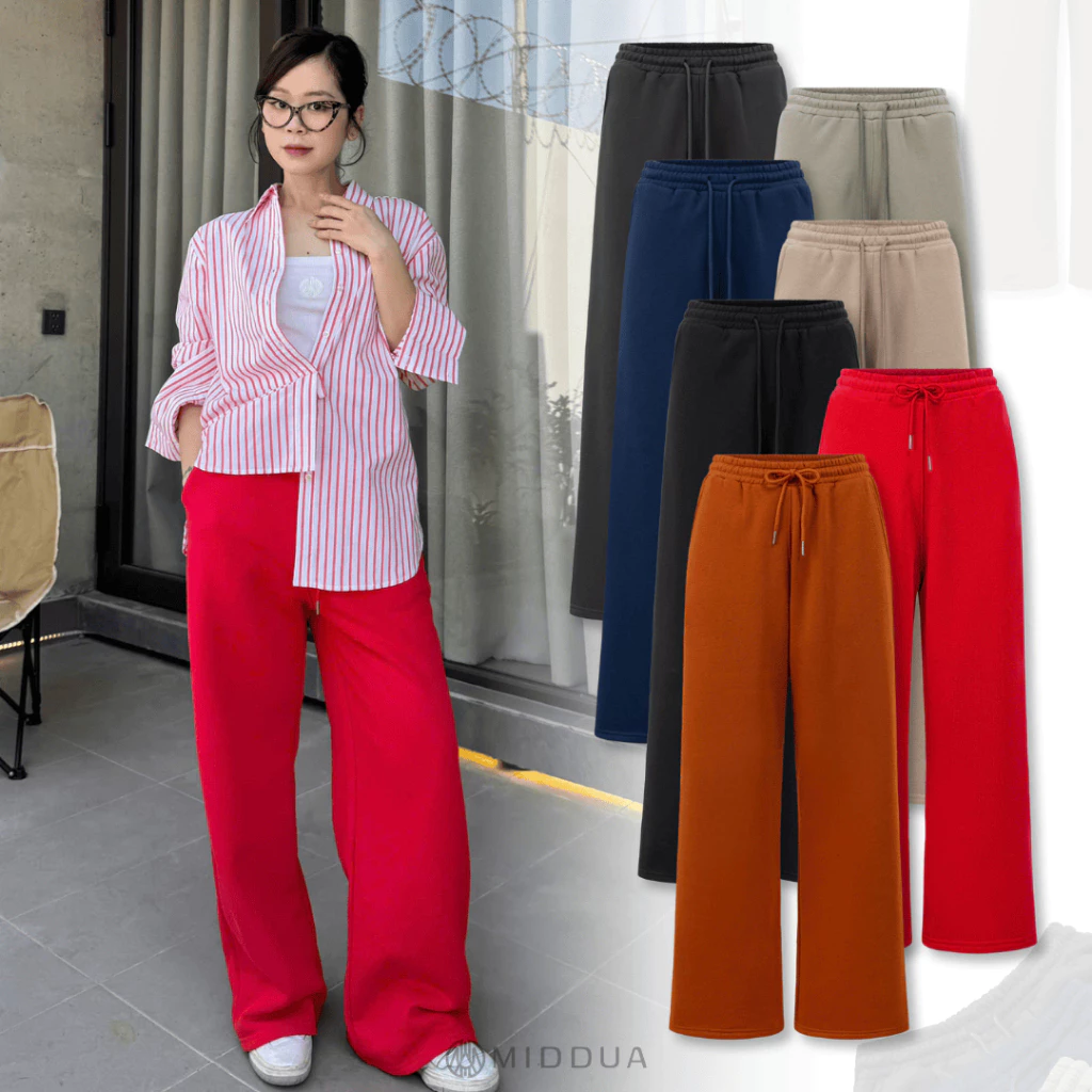 MIDDUA - TT2401 Quần nỉ dáng ống đứng, lưng chun