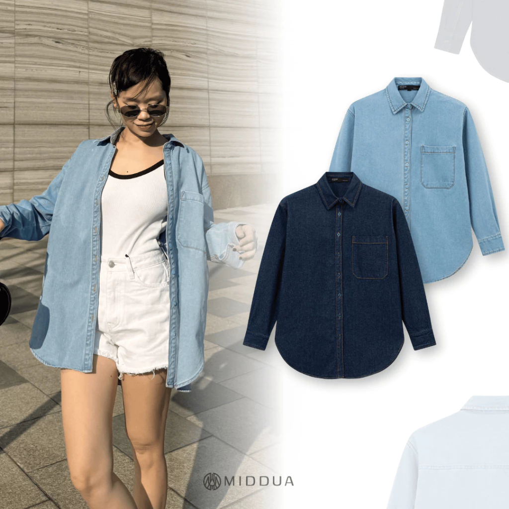 MIDDUA - SM047 Sơmi denim dáng dài, form rộng