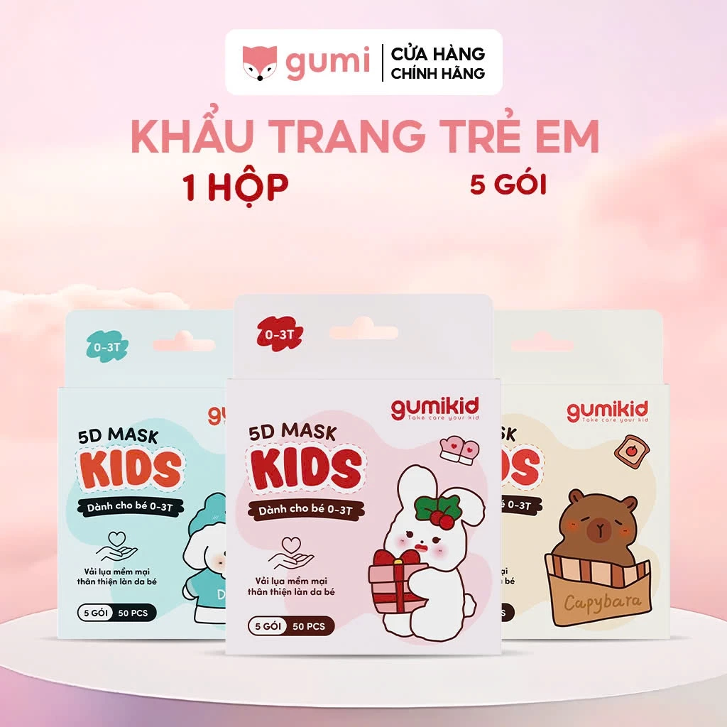 [0-3 TUỔI] Khẩu trang 5D trẻ em lụa Gumi 3 lớp mask kháng khuẩn lọc bụi PM 2.5 họa tiết dễ thương cho bé gumivn