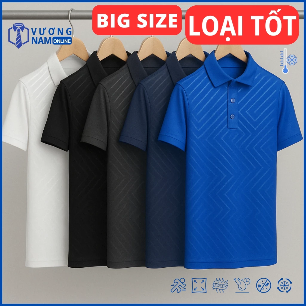 Áo thể thao nam BIG SIZE 50-140KG POLO cổ cao vân chìm chất vải POLY dày 4 chiều LOẠI TỐT VNO155