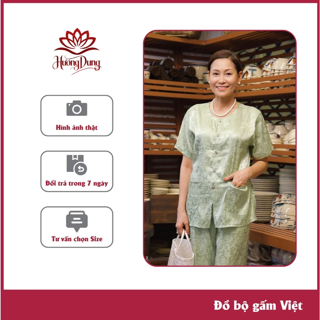 Set Đồ Bộ Trung Niên Nữ Cao Cấp Chất Liệu Gấm Lụa Loại 1 Không Nhăn Không Xù- HƯƠNG DUNG STORE