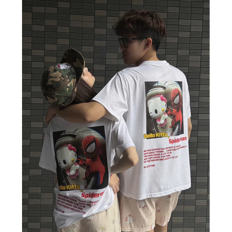 Áo Thun Hello Kitty Spiderman Vải Cotton Hàng Loại 1 Kiểu Năng Động Cá Tính Hottrend