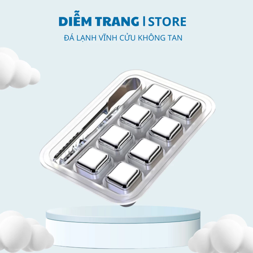 Đá lạnh inox không tan Didooglt, hộp 8 viên kèm 1 gắp ( Hàng Đẹp )