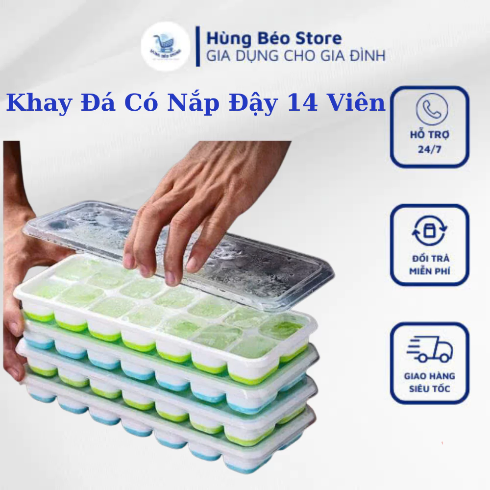 Combo 10 Khay Làm Đá Silicon Có Lắp Đậy Kháng Khuẩn Chống Mùi Tủ Lạnh, Khuôn Làm Đá, Làm Thạch Cao Cấp