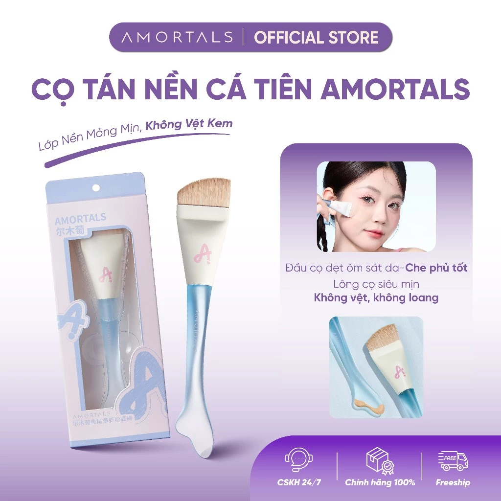 Cọ Tán Nền Tiên Cá AMORTALS Đầu Vát Mềm, Tán Nền Mượt Mà Không Vệt, Che Lỗ Chân Lông Hiệu Quả