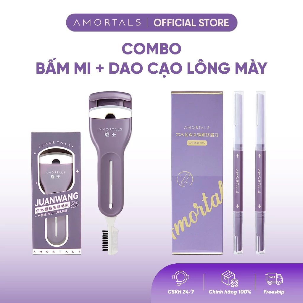 《Amortals》Combo bấm mi và dao cạo lông mày 2 đầu Amortals an toàn và tiện lợi Cosmetic Mỹ Phẩm