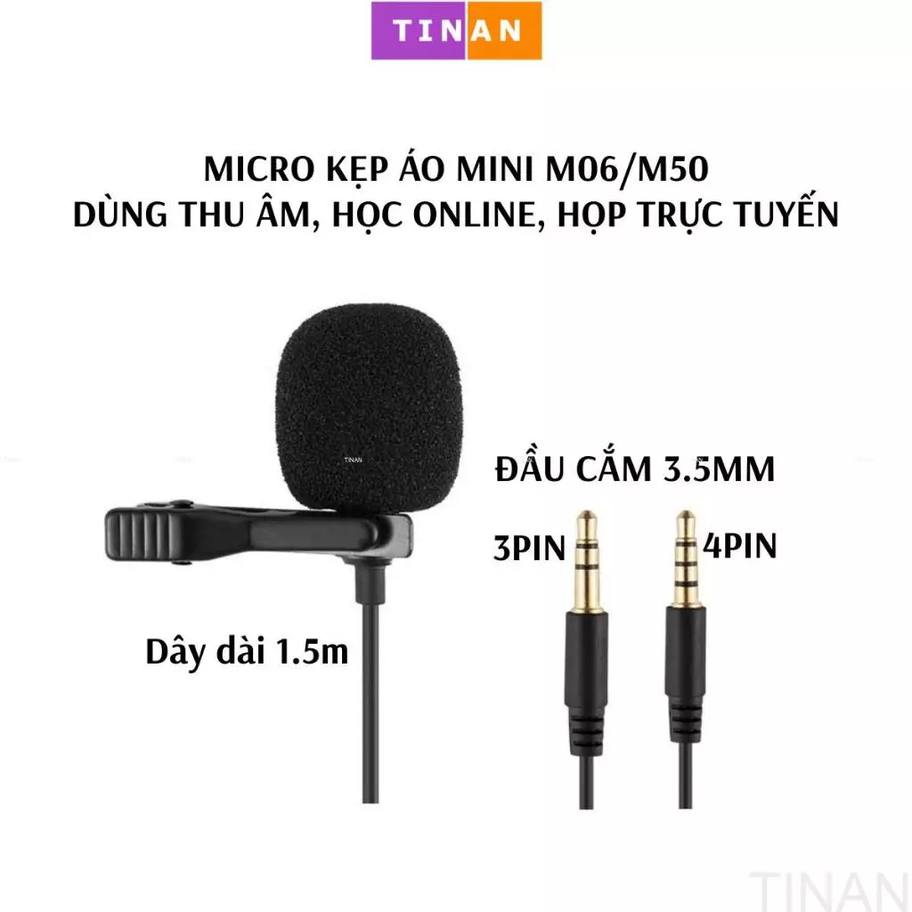 Micro Thu Âm Kẹp Áo Jack3.5, Sử dụng Học Online, Họp Trực Tuyến, Dùng Cho Điện Thoại, Laptop, PC